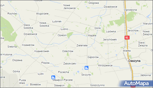 mapa Zieleniew gmina Daszyna, Zieleniew gmina Daszyna na mapie Targeo