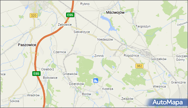 mapa Zimnik gmina Mściwojów, Zimnik gmina Mściwojów na mapie Targeo
