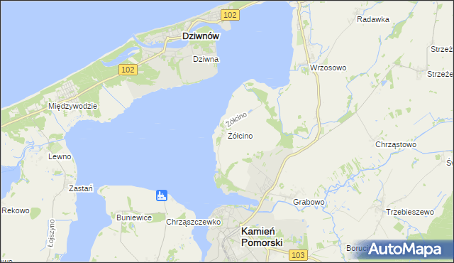 mapa Żółcino, Żółcino na mapie Targeo