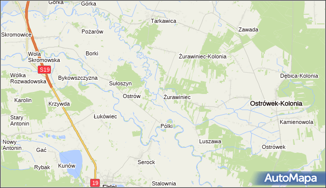 mapa Żurawiniec gmina Ostrówek, Żurawiniec gmina Ostrówek na mapie Targeo