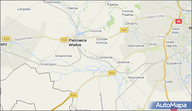 mapa Cyprzanów, Cyprzanów na mapie Targeo