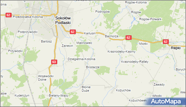 mapa Krasnodęby-Sypytki, Krasnodęby-Sypytki na mapie Targeo