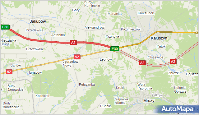 mapa Leonów gmina Kałuszyn, Leonów gmina Kałuszyn na mapie Targeo