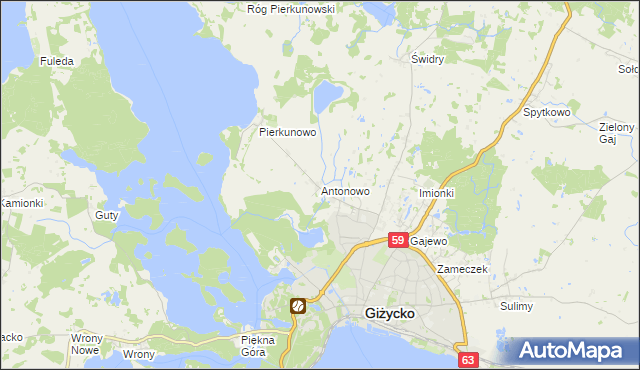 mapa Antonowo gmina Giżycko, Antonowo gmina Giżycko na mapie Targeo