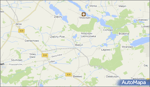 mapa Bieżyń, Bieżyń na mapie Targeo