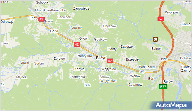 mapa Bliżyn, Bliżyn na mapie Targeo