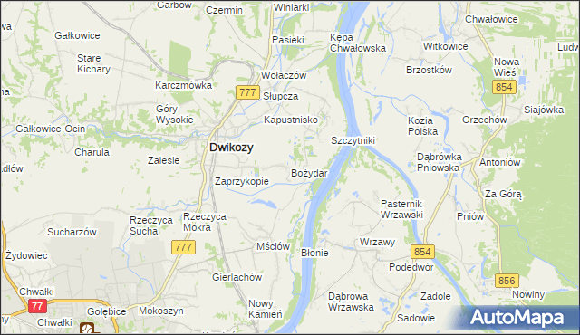 mapa Bożydar gmina Dwikozy, Bożydar gmina Dwikozy na mapie Targeo