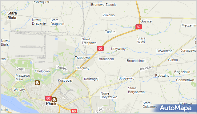 mapa Brochocin gmina Radzanowo, Brochocin gmina Radzanowo na mapie Targeo