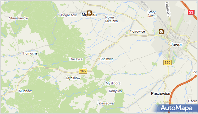 mapa Chełmiec gmina Męcinka, Chełmiec gmina Męcinka na mapie Targeo