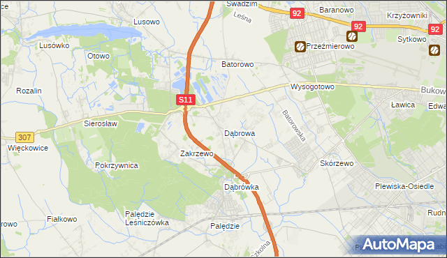 mapa Dąbrowa gmina Dopiewo, Dąbrowa gmina Dopiewo na mapie Targeo