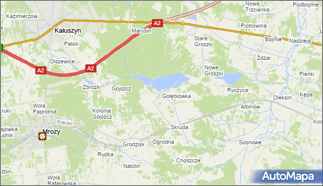 mapa Gołębiówka gmina Kałuszyn, Gołębiówka gmina Kałuszyn na mapie Targeo