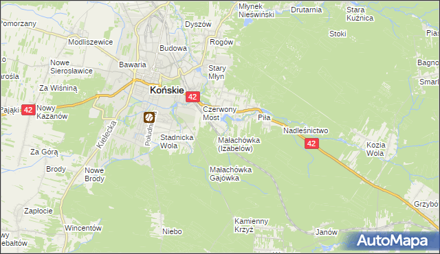 mapa Górny Młyn gmina Końskie, Górny Młyn gmina Końskie na mapie Targeo