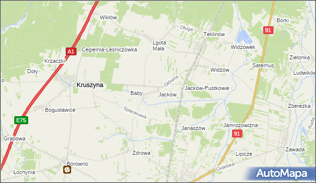 mapa Jacków gmina Kruszyna, Jacków gmina Kruszyna na mapie Targeo