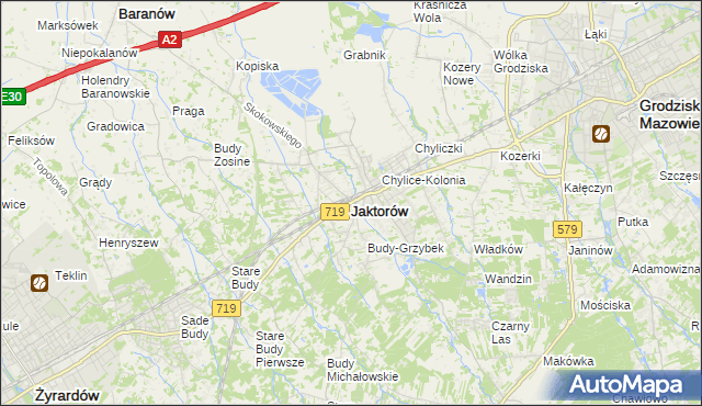 mapa Jaktorów, Jaktorów na mapie Targeo