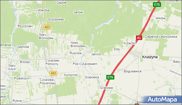 mapa Jamno gmina Mykanów, Jamno gmina Mykanów na mapie Targeo