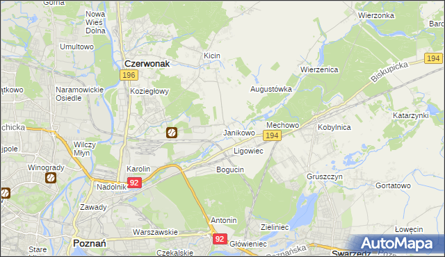 mapa Janikowo gmina Swarzędz, Janikowo gmina Swarzędz na mapie Targeo