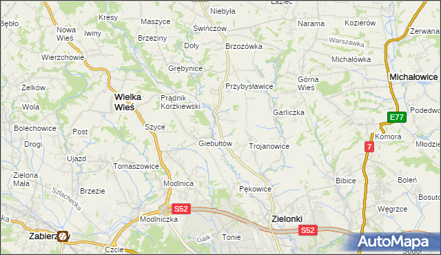 mapa Januszowice gmina Zielonki, Januszowice gmina Zielonki na mapie Targeo