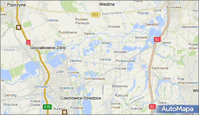 mapa Kaniów gmina Bestwina, Kaniów gmina Bestwina na mapie Targeo