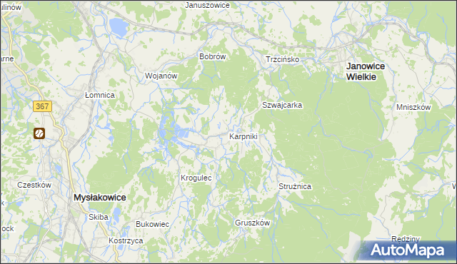 mapa Karpniki gmina Mysłakowice, Karpniki gmina Mysłakowice na mapie Targeo