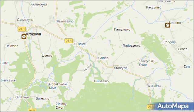 mapa Kłanino gmina Krokowa, Kłanino gmina Krokowa na mapie Targeo