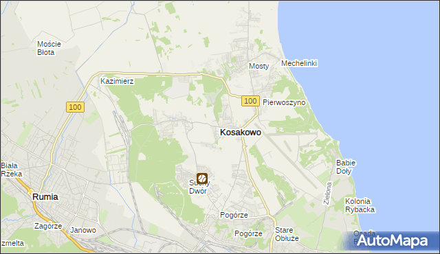 mapa Kosakowo powiat pucki, Kosakowo powiat pucki na mapie Targeo