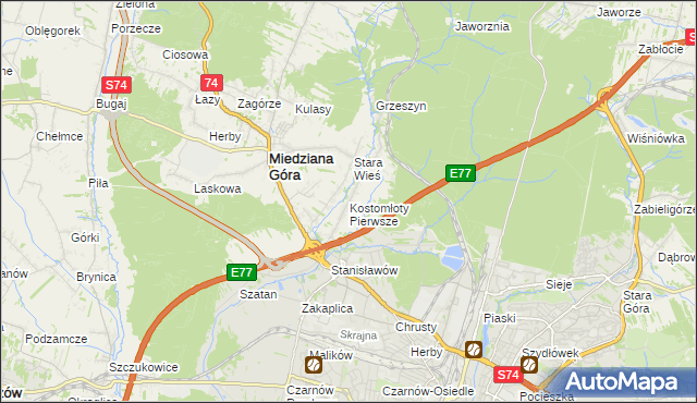 mapa Kostomłoty Pierwsze, Kostomłoty Pierwsze na mapie Targeo