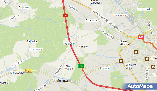 mapa Kozłów gmina Sośnicowice, Kozłów gmina Sośnicowice na mapie Targeo