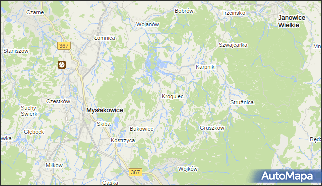 mapa Krogulec gmina Mysłakowice, Krogulec gmina Mysłakowice na mapie Targeo