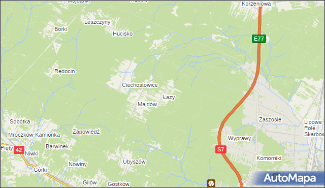 mapa Łazy gmina Szydłowiec, Łazy gmina Szydłowiec na mapie Targeo