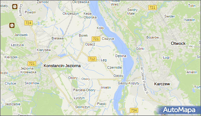 mapa Łęg gmina Konstancin-Jeziorna, Łęg gmina Konstancin-Jeziorna na mapie Targeo