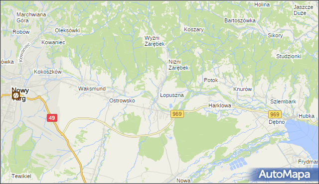 mapa Łopuszna, Łopuszna na mapie Targeo