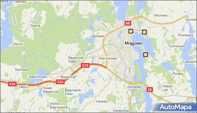 mapa Marcinkowo gmina Mrągowo, Marcinkowo gmina Mrągowo na mapie Targeo