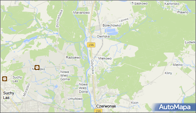 mapa Miękowo gmina Czerwonak, Miękowo gmina Czerwonak na mapie Targeo