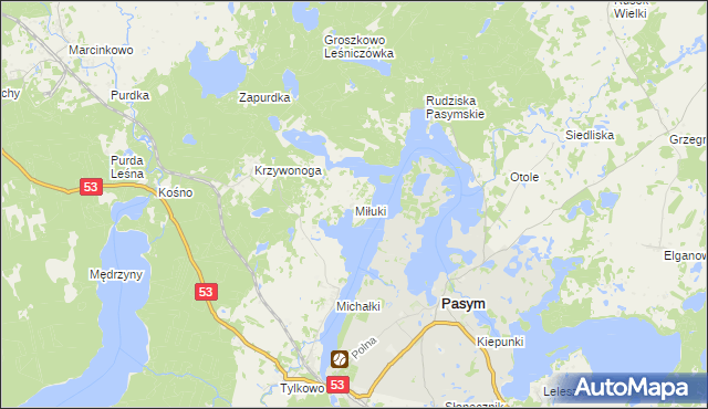 mapa Miłuki gmina Pasym, Miłuki gmina Pasym na mapie Targeo