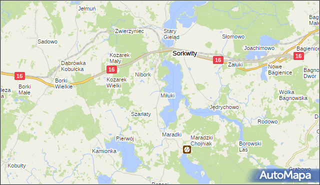 mapa Miłuki gmina Sorkwity, Miłuki gmina Sorkwity na mapie Targeo