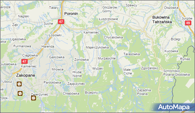 mapa Murzasichle, Murzasichle na mapie Targeo