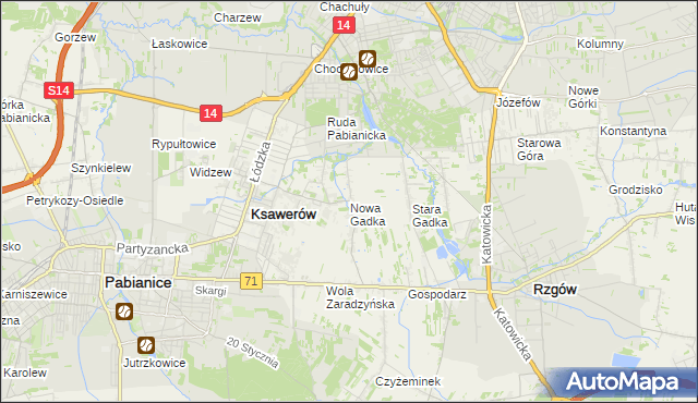 mapa Nowa Gadka gmina Ksawerów, Nowa Gadka gmina Ksawerów na mapie Targeo