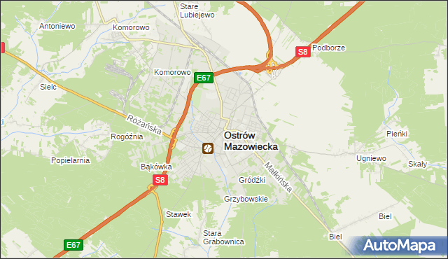 mapa Ostrów Mazowiecka, Ostrów Mazowiecka na mapie Targeo