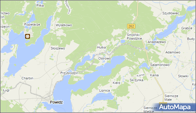 mapa Ostrowo gmina Powidz, Ostrowo gmina Powidz na mapie Targeo