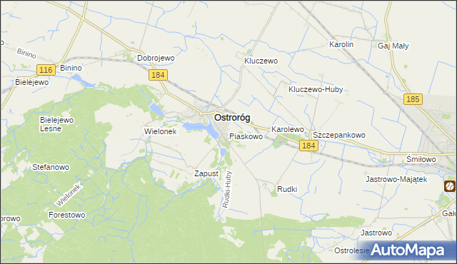 mapa Piaskowo gmina Ostroróg, Piaskowo gmina Ostroróg na mapie Targeo