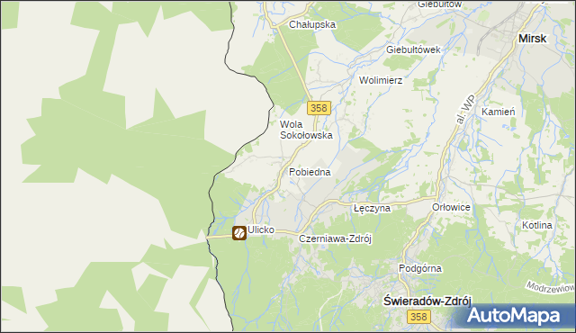 mapa Pobiedna gmina Leśna, Pobiedna gmina Leśna na mapie Targeo