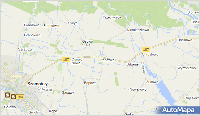 mapa Popówko gmina Oborniki, Popówko gmina Oborniki na mapie Targeo