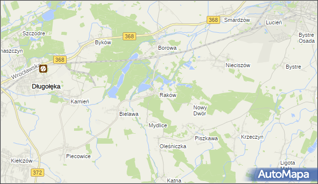 mapa Raków gmina Długołęka, Raków gmina Długołęka na mapie Targeo