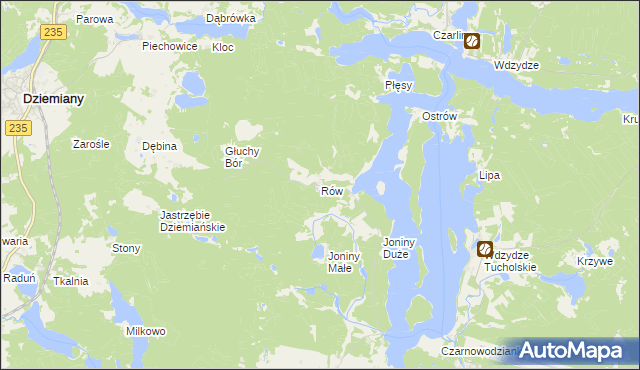 mapa Rów gmina Dziemiany, Rów gmina Dziemiany na mapie Targeo