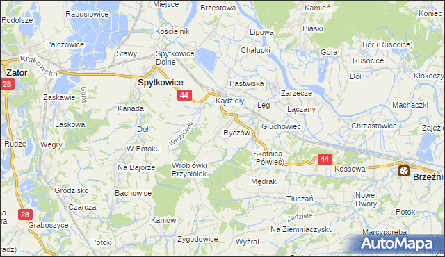 mapa Ryczów gmina Spytkowice, Ryczów gmina Spytkowice na mapie Targeo