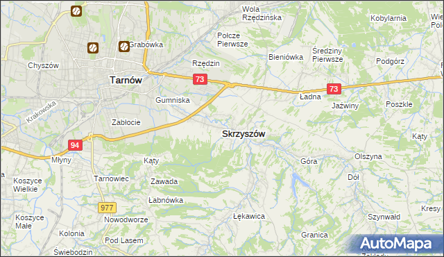mapa Skrzyszów powiat tarnowski, Skrzyszów powiat tarnowski na mapie Targeo