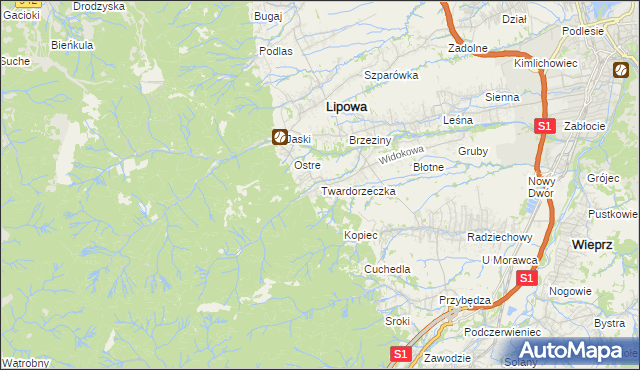 mapa Twardorzeczka, Twardorzeczka na mapie Targeo