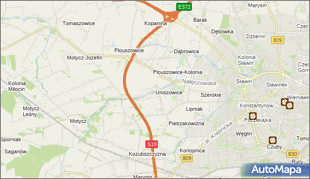 mapa Uniszowice, Uniszowice na mapie Targeo