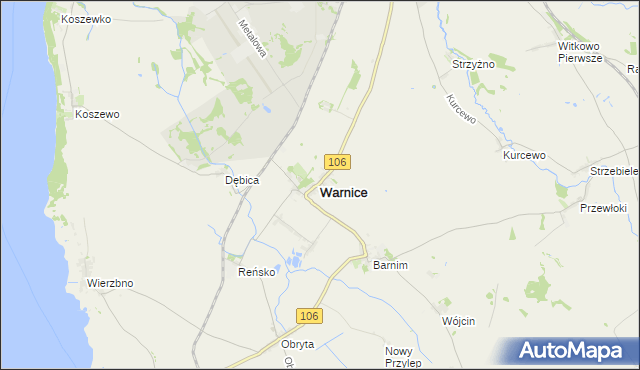 mapa Warnice powiat pyrzycki, Warnice powiat pyrzycki na mapie Targeo