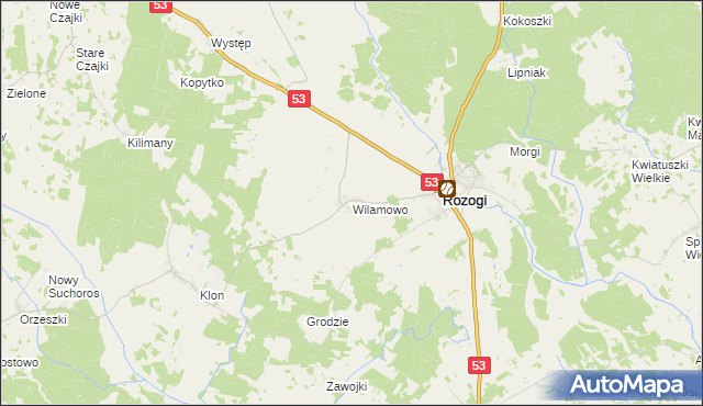 mapa Wilamowo gmina Rozogi, Wilamowo gmina Rozogi na mapie Targeo